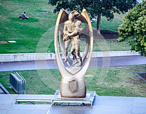 The Giant size of Provan Summons trophy for NRL premiership is displayed at The Rocks.